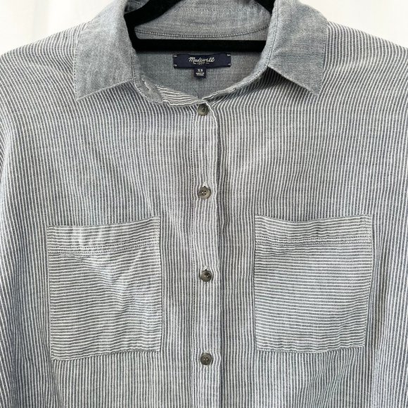 Madewell Navy Oversized Boxy Cotton Courier Shirt in Lilydale Stripe Sz XS - Picture 5 of 13